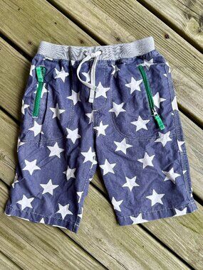 Mini Boden Boys Blue White Star Knit Waist Zip Shorts Size 11Y